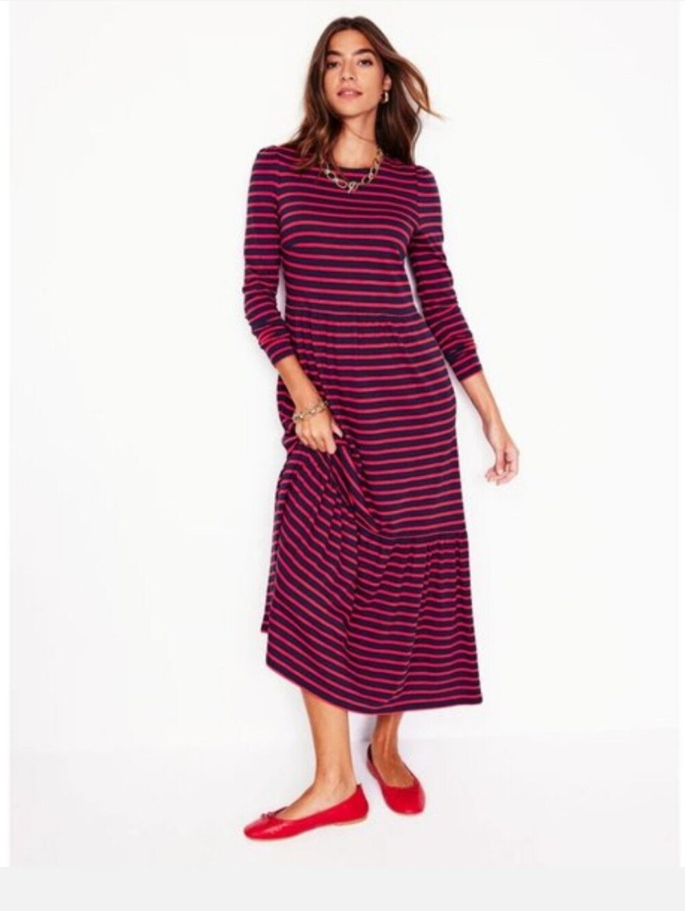 Boden Emma Long Sleeve Jersey Dress Striped Size 4